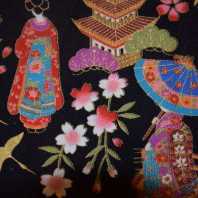 Cette image représente un tissu japonais avec des motifs traditionnels