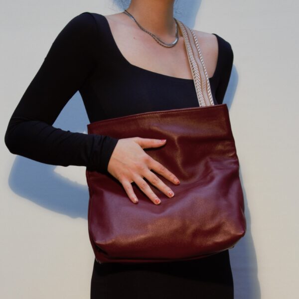 Sac signature Fany - Veau petit grain bordeaux